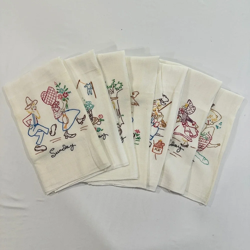 Vintage Days of the Week Tea Towels Hillbilly White Kitsch